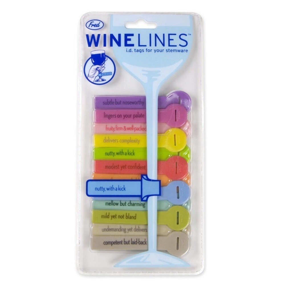 Fred Wine Lines ID Tags For Stemware Color Wine‎ Glasses Set Of 12 Clever Quips!